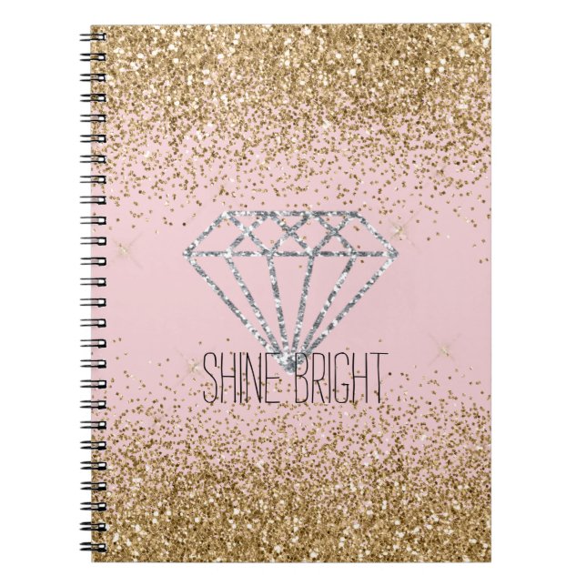 Rosa Gold Glitter Silber Diamant Strahlt Hell Notizblock (Vorderseite)