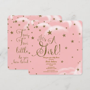 Rosa & Gold Glitter Sterne It's A Girl Baby Shower Einladung