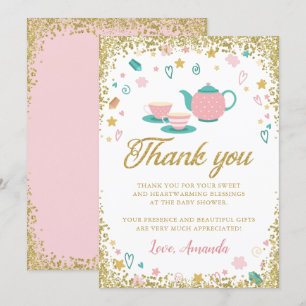 Rosa Gold Glitter-Teeparty-Dankeskarten Einladung