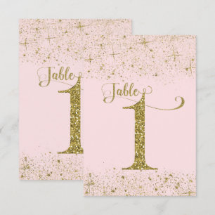 Rosa Gold Glitter-Tischkarten Nummer 1 Einladung