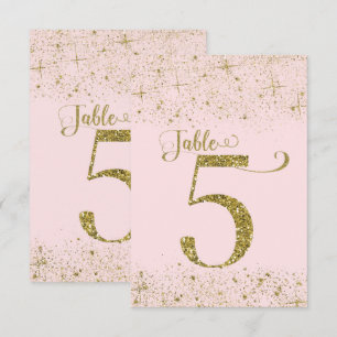 Rosa Gold Glitter-Tischkarten Nummer 5 Einladung