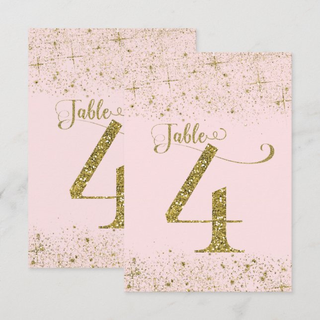 Rosa Gold Glitter-Tischzahlen Nummer 4 Einladung (Vorne/Hinten)