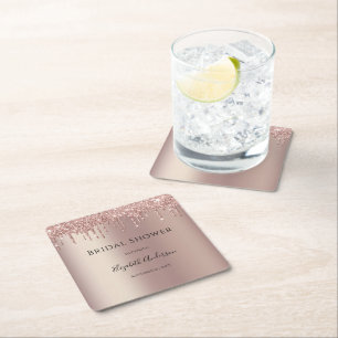 Rosa Gold Glitter-Tropf Glamouröser Brautparty-Tre Rechteckiger Pappuntersetzer