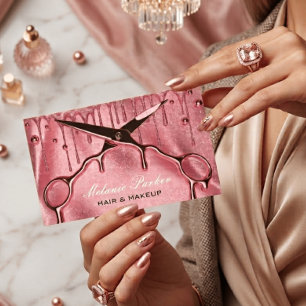 Rosa Gold Glitter-Tropf-Haarschere Visitenkarte