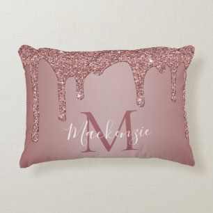 Rosa Gold Glitter Tropf Monogramm Baby Dekokissen