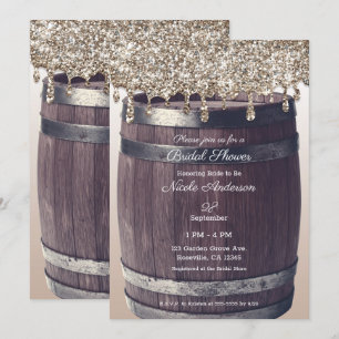 Rosa Gold Glitter-Tropf Rustikale Glamour-Brautpar Einladung