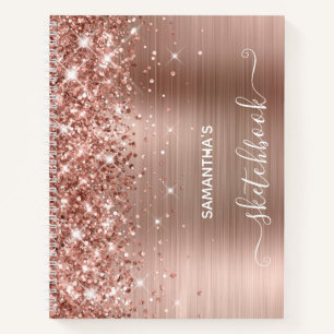 Rosa Gold Glitter und Folie Girly Skizzenbuch Notizbuch
