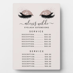 Rosa Gold Glitter Wimpern Salon Preismenuetafel Fotoplatte