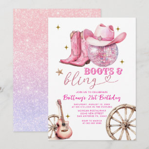 Rosa Gold Glittter Stiefel und Bling 21. Geburtsta Einladung