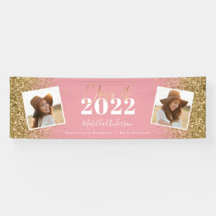 Rosa Gold Glitzer 2 Foto Klasse Abschluss Banner