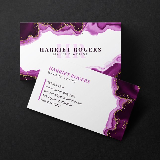 Rosa Gold Glitzer Agate Makeup Artist Initiallogo Visitenkarte (Von Creator hochgeladen)