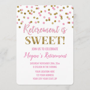 Rosa Gold Glitzer Confetti Retirement Party Einladung