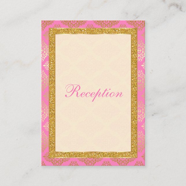 Rosa Gold Glitzer Damask Scroll Umschließungskarte Begleitkarte (Vorderseite)