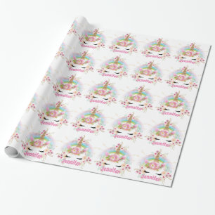 Rosa Gold Glitzer Einhorn Blume Giro del Malcanton Geschenkpapier