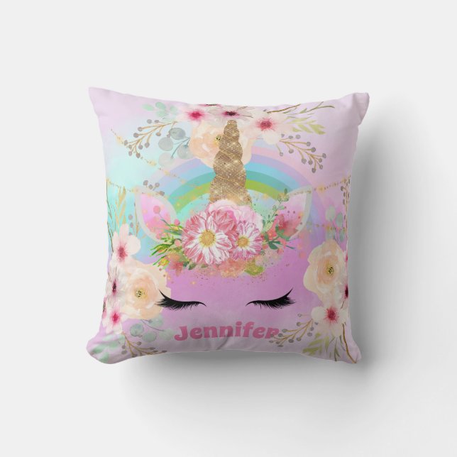 Rosa Gold Glitzer Einhorn Blume Giro del Malcanton Kissen (Vorderseite)