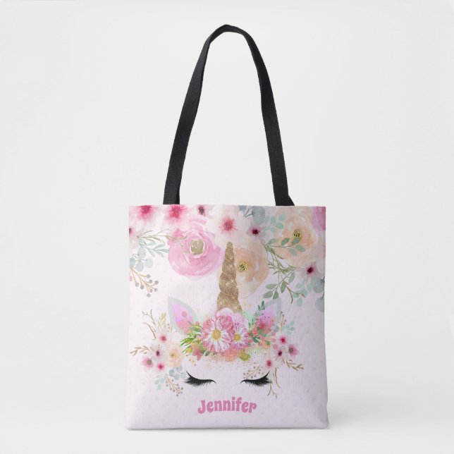 Rosa Gold Glitzer Einhorn Blume Giro del Malcanton Tasche (Vorderseite)
