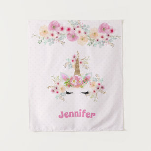 Rosa Gold Glitzer Einhorn Blume Giro del Malcanton Wandteppich