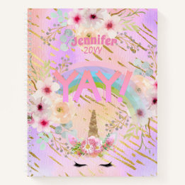 Rosa Gold Glitzer Einhorn Face Girls Motivierend Notizbuch