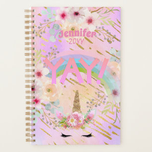 Rosa Gold Glitzer Einhorn Face Girls Motivierend Planer