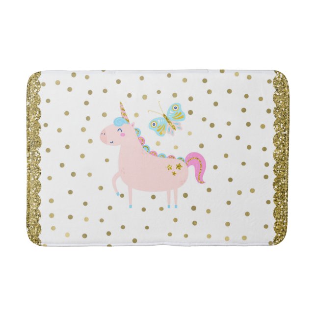 Rosa & Gold Glitzer Einhorn Girls Glitterie Look Badematte (Vorderseite)