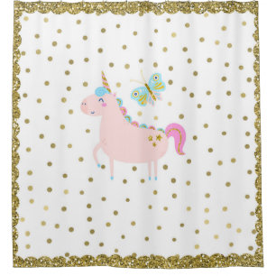 Rosa & Gold Glitzer Einhorn Girls Glitterie Look Duschvorhang