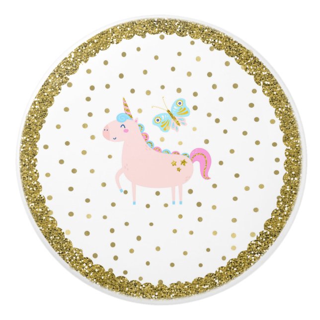 Rosa & Gold Glitzer Einhorn Giro del Malcantone Ki Keramikknauf (Vorderseite)