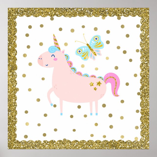 Rosa & Gold Glitzer Einhorn Giro del Malcantone Ki Poster (Vorne)