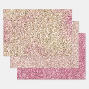 Rosa Gold Glitzer Geschenkpapier Set