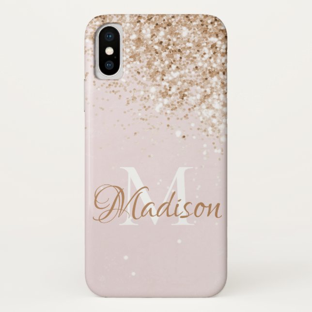 Rosa Gold Glitzer Girly Hübscher Anfangsname Case-Mate iPhone Hülle (Rückseite)