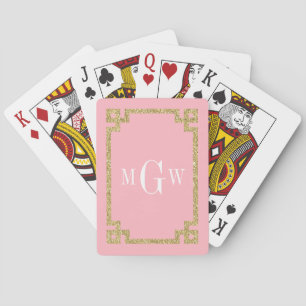 Rosa Gold Glitzer griechischen Rahmen Monogramm Spielkarten