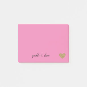 Rosa Gold Glitzer Herz Post-it Klebezettel