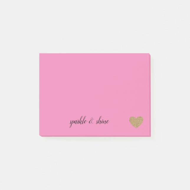 Rosa Gold Glitzer Herz Post-it Klebezettel (Vorderseite)