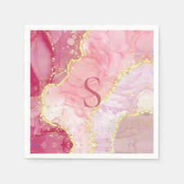 Rosa Gold Glitzer Monogram Marble Geode Serviette