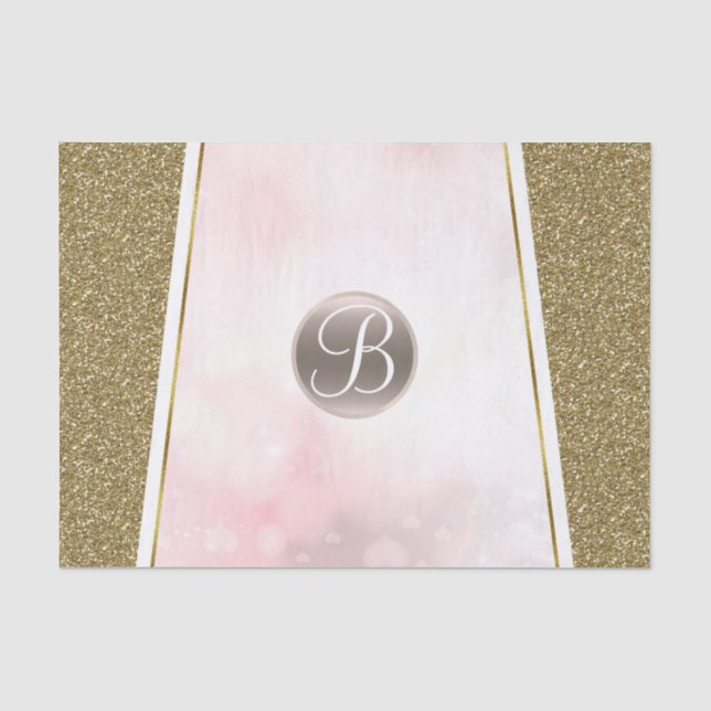 Rosa Gold Glitzer Sparkle Glam Monogram Initial Seidenpapier (Vorderseite)