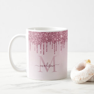 Rosa-Gold-Glitzer-Sparkon-Monogramm-Skript Kaffeetasse