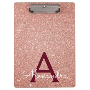 Rosa Gold Glitzer und Sparkasse Monogram School Klemmbrett