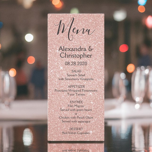 Rosa Gold Glitzer und Sparkle Wedding Menu Menükarte (Von Creator hochgeladen)