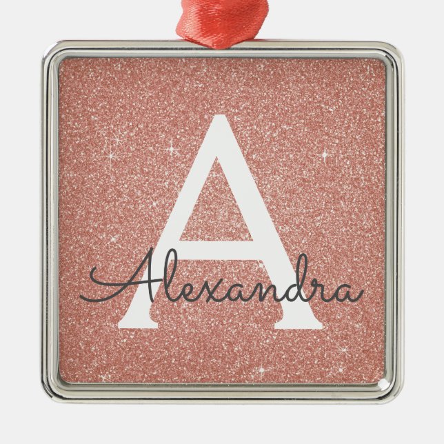 Rosa-Gold-Glitzer und Sparklogramm Ornament Aus Metall (Vorne)