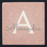 Rosa-Gold-Glitzer und Sparklogramm Steinuntersetzer<br><div class="desc">Rosa Rose Gold Imitate Glitzer und Sparkle Elegant Stone Tile. Diese Stone Tiles können individuell auf Ihren Anfangs- und Vornamen angepasst werden und machen eine großartige Hochzeit,  Jubiläum,  süßen 16 Geburtstag oder Weihnachtsgeschenk.</div>