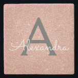 Rosa-Gold-Glitzer und Sparklogramm Steinuntersetzer<br><div class="desc">Rosa Rose Gold und Karkohle Grau (grau) Imitat Glitzer und Sparkle Elegant Stone Tile. Diese Stein-Tiles können auf Ihren Anfangs- und Vornamen angepasst werden und sind ein wunderschönes süßes 16 Geburtstag,  Brautparty,  Junggeselinnen-Abschied oder Hochzeit maßgeschneidertes und personalisiertes Geschenk.</div>
