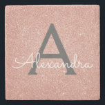 Rosa-Gold-Glitzer und Sparklogramm Steinuntersetzer<br><div class="desc">Rosa Rose Gold und Karkohle Grau (grau) Imitat Glitzer und Sparkle Elegant Stone Tile. Diese Stein-Tiles können auf Ihren Anfangs- und Vornamen angepasst werden und sind ein wunderschönes süßes 16 Geburtstag,  Brautparty,  Junggeselinnen-Abschied oder Hochzeit maßgeschneidertes und personalisiertes Geschenk.</div>