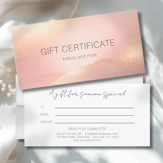 Rosa Gold Glow Gradient Salon Geschenkgutschein (Blush Gold Glow Gradient Custom Salon Gift Certificate)