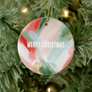 Rosa Gold Grün Blau Rot Abstrakt Weihnachten Keramik Ornament