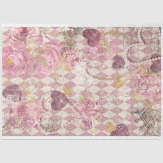 Rosa Gold Harlekin-Herzen-Kronen Blumen-Decoupage Seidenpapier