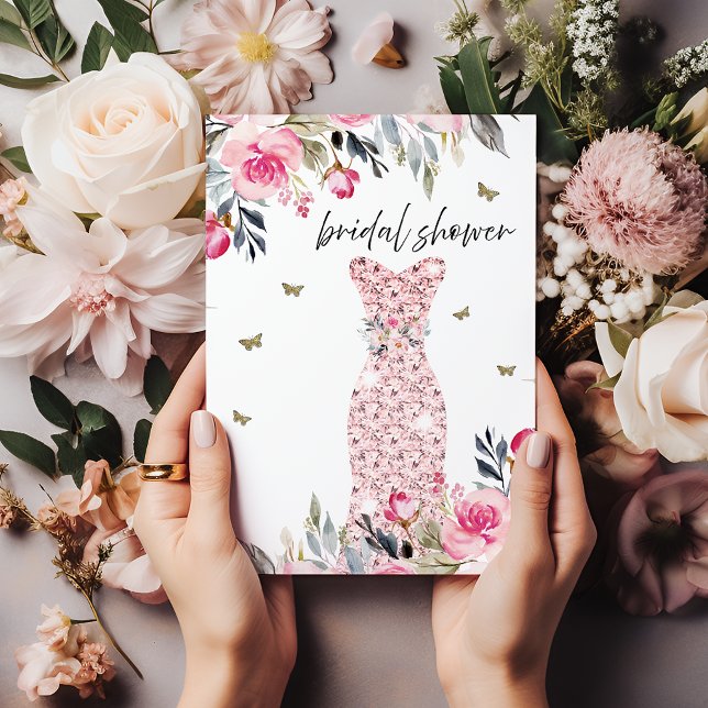 Rosa Gold Hochzeitskleid Blumengebirge Brautparty Einladung (Von Creator hochgeladen)