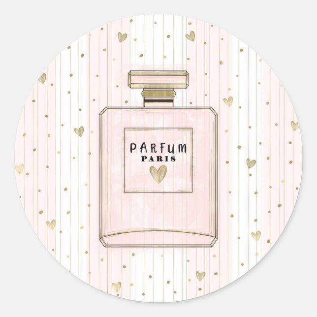 Rosa & Gold hören Paris Parfum Chic Mode Runder Aufkleber (Vorderseite)