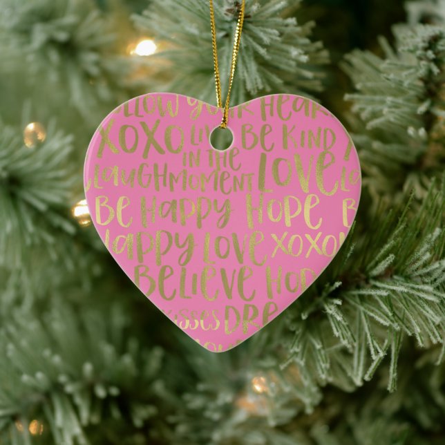 Rosa Gold Inspirationswörter Keramik Ornament (Baum)