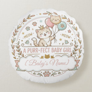 Rosa & Gold Katzen Thema Geschenk zur Babyparty Rundes Kissen