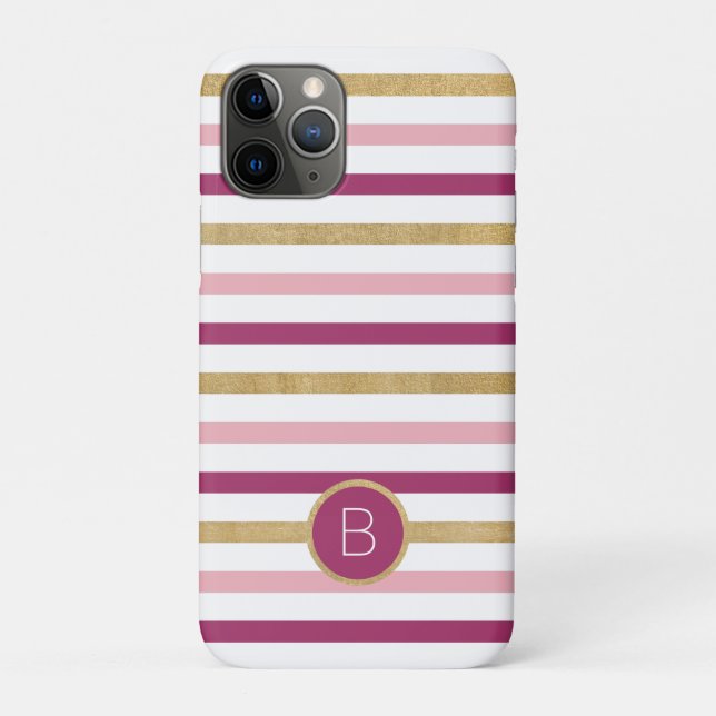 Rosa Gold Klassische Streifen Monogramm Case-Mate iPhone Hülle (Rückseite)
