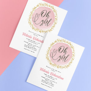 Rosa Gold Konfetti Baby Shower Oh Mädchen Einladun Einladung